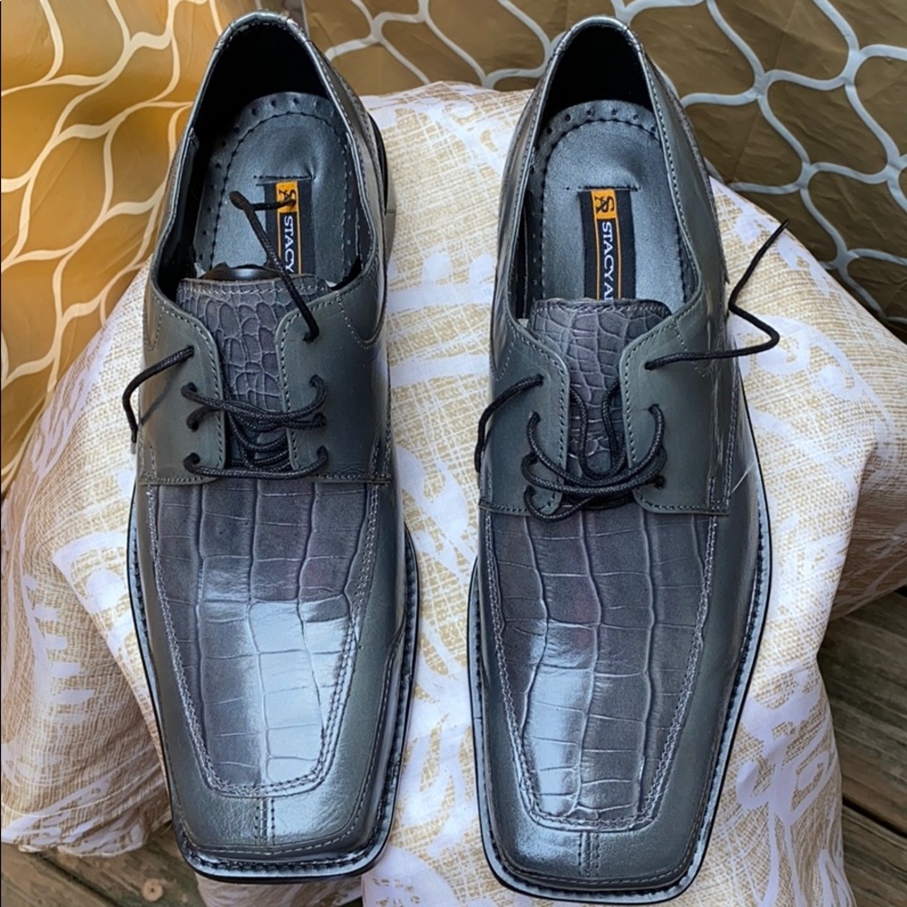 STACY ADAMS GRAY GENUINE LEATHER DRESS SHOES